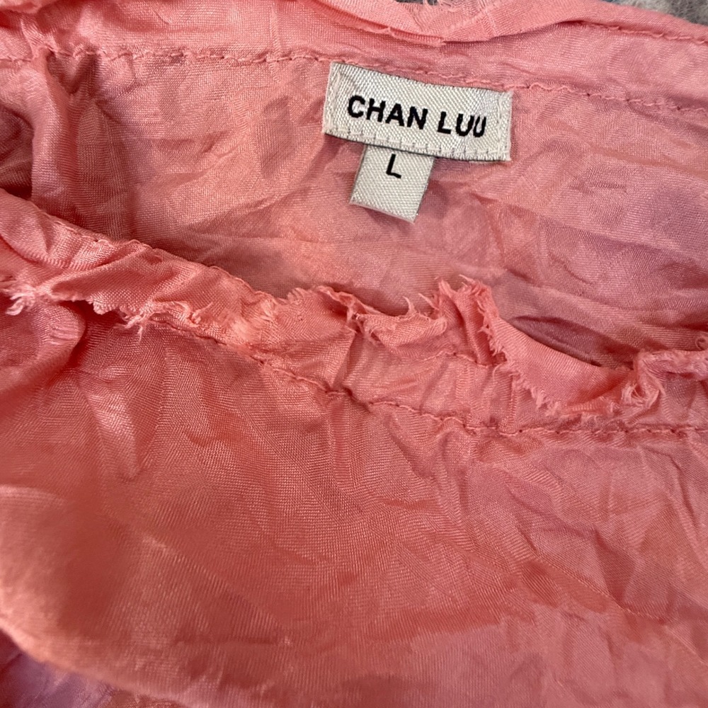 Chan Luu Pink Orange Tiered Colorblock Crinkle Midi Skirt Size L NWT - Picture 5 of 6
